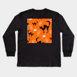 Halloween cat Ghost Kids Long Sleeve T-Shirt